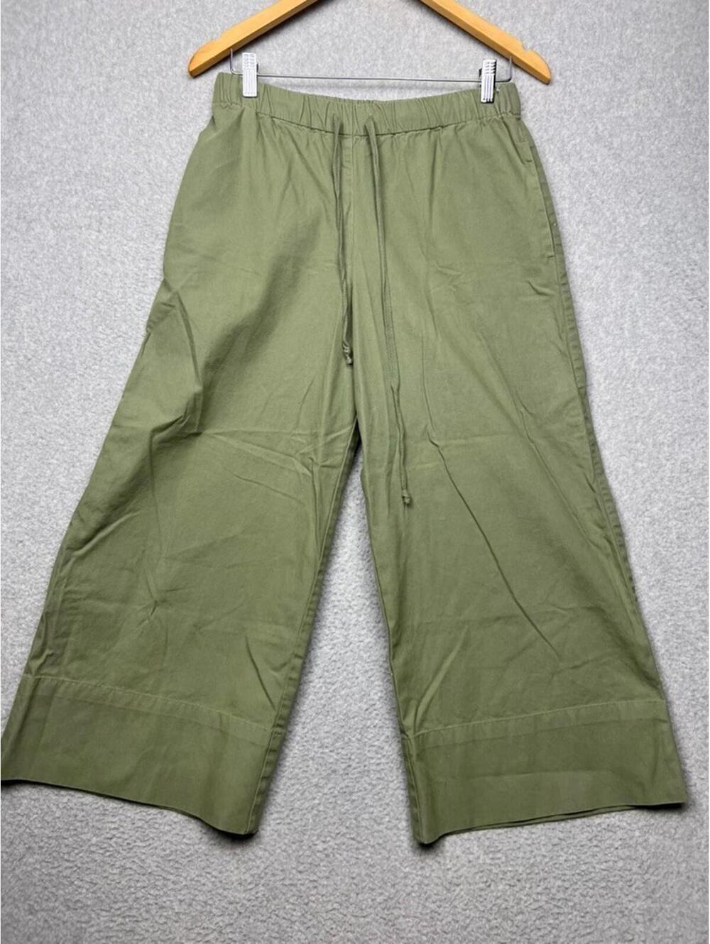Velvet by Graham & Spencer Utility Wide Leg Cotton Canvas Pull On Pants S Green